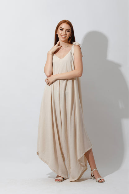 Tied Up Lose Jumpsuit - Beige