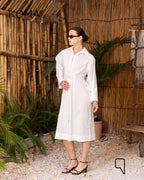 Abigail Midi pleated Shirt Dress - OffWhite
