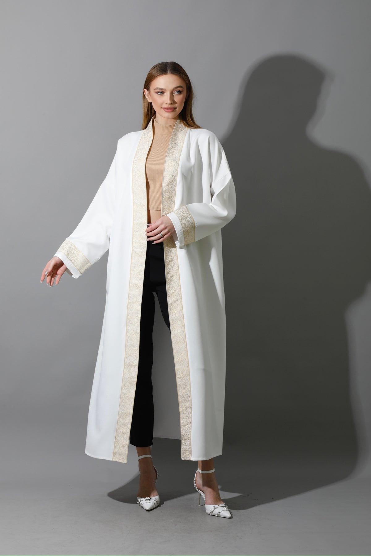 Arabic Long Kaftan - White & Gold