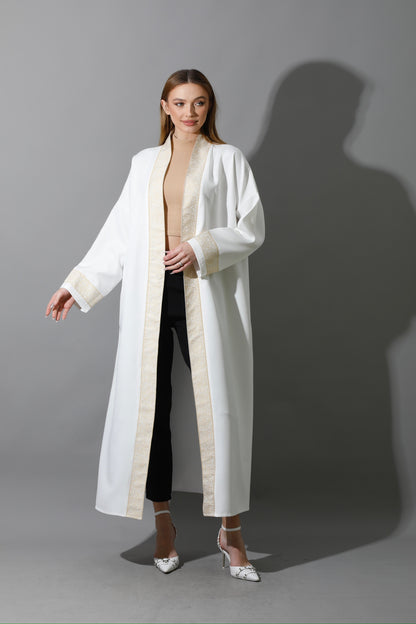 Arabic Long Kaftan - White & Gold