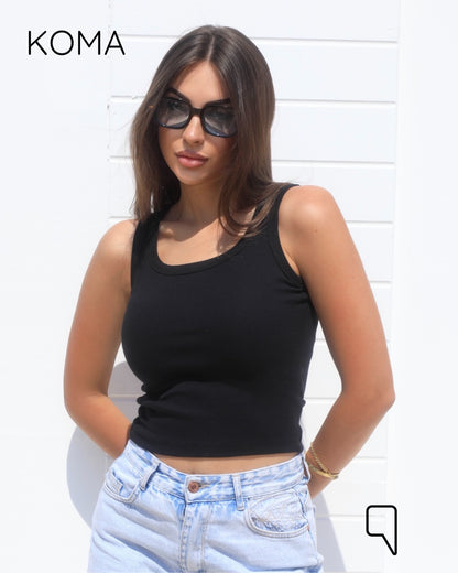 iva Basic Crop Tank Top  - Black