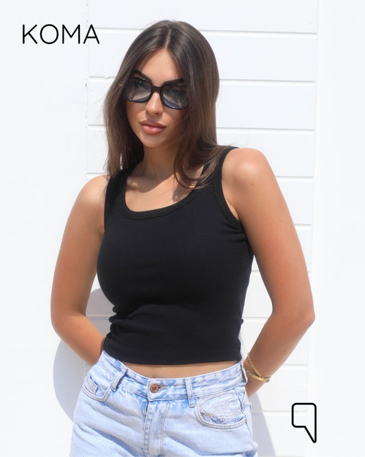 iva Basic Crop Tank Top  - Black