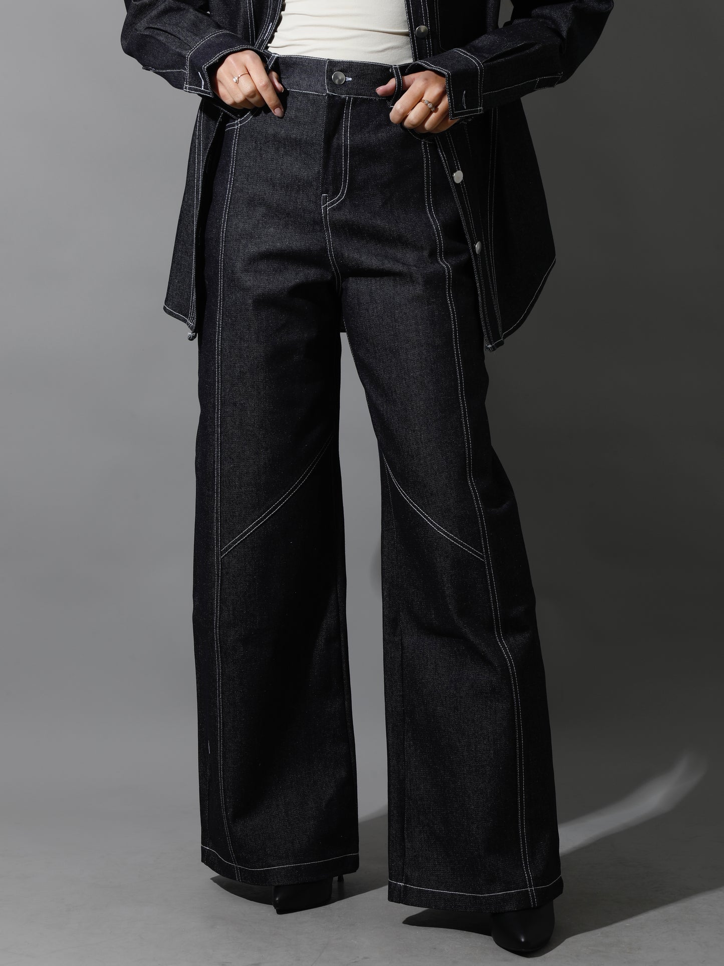 Co-Ord Jeans Cutout Pants - Navy Blue