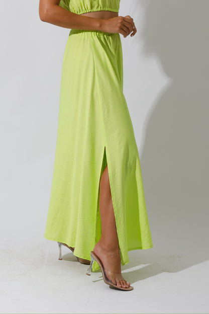 Co-Ord Maxi Side Slite Skirt - Lime Green
