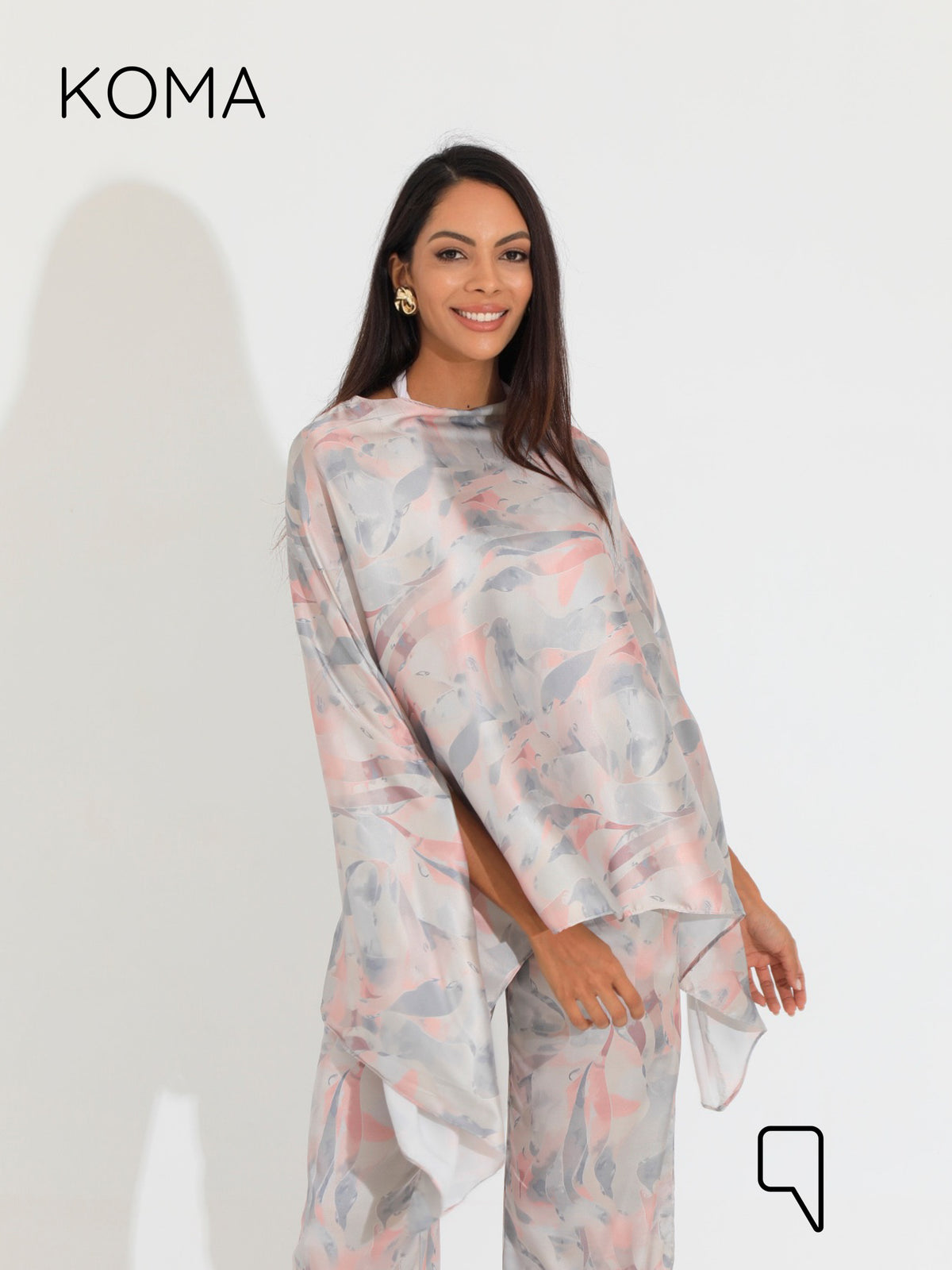 Celeste Satin Butterfly Blouse - Multicolored Beige