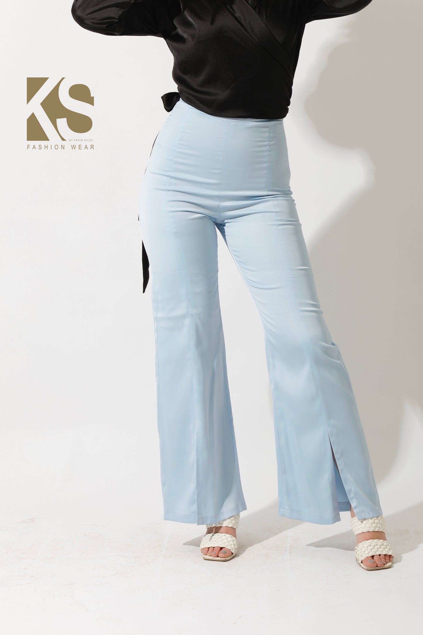 Front Slit Trousers - Sky Blue