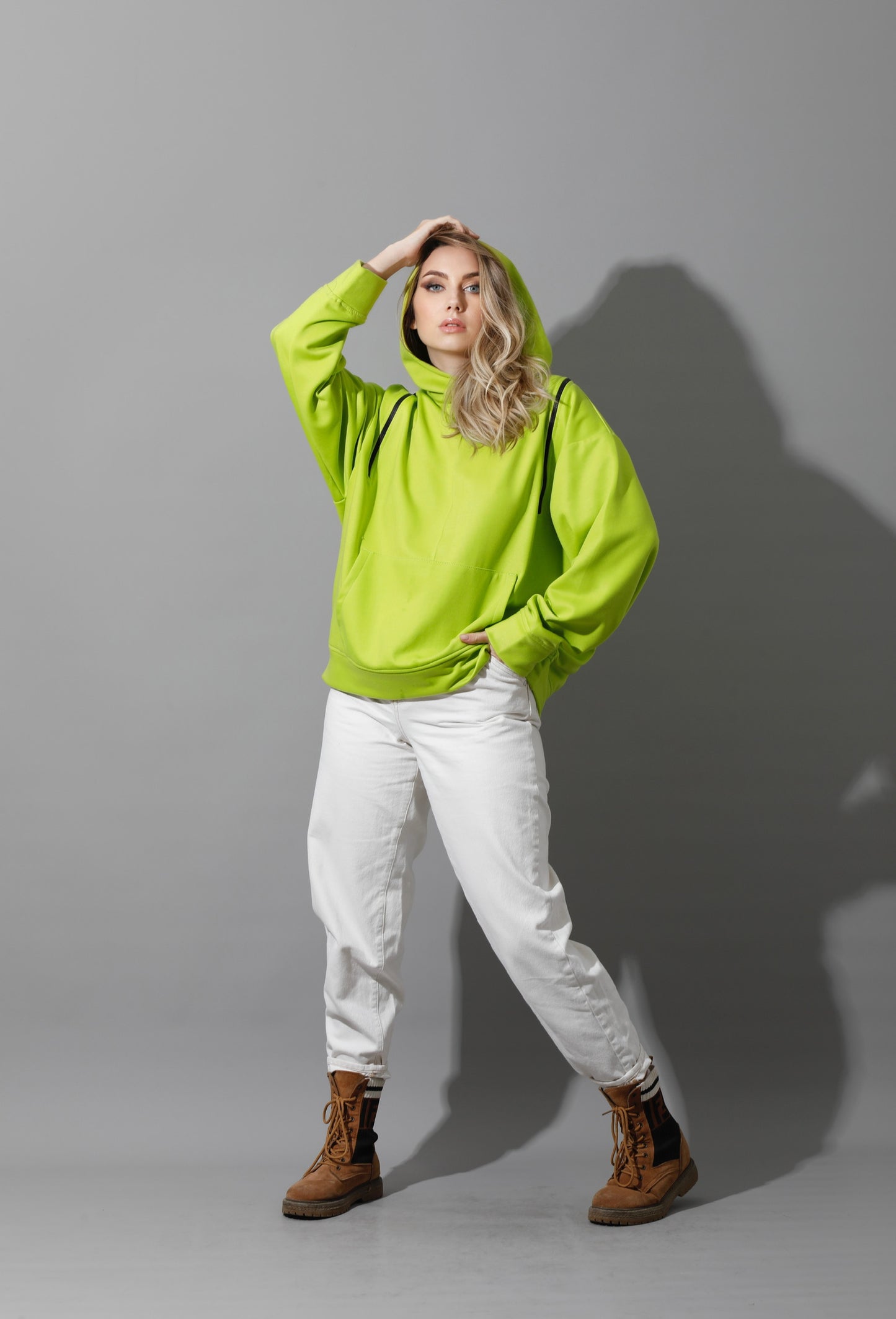 Zipped Oversized Hoodie - Lime Green