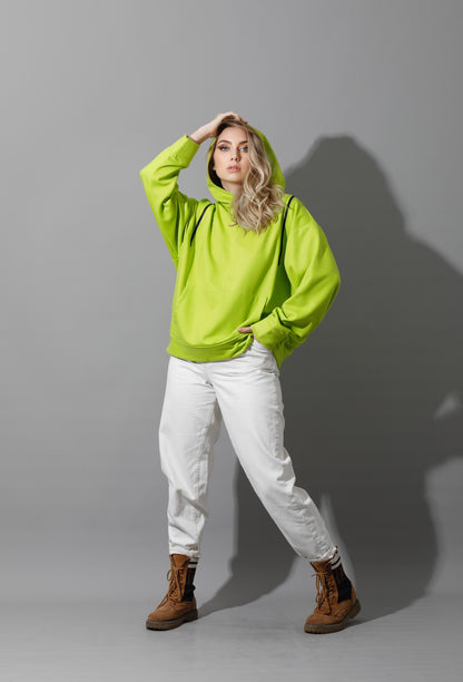 Zipped Oversized Hoodie - Lime Green