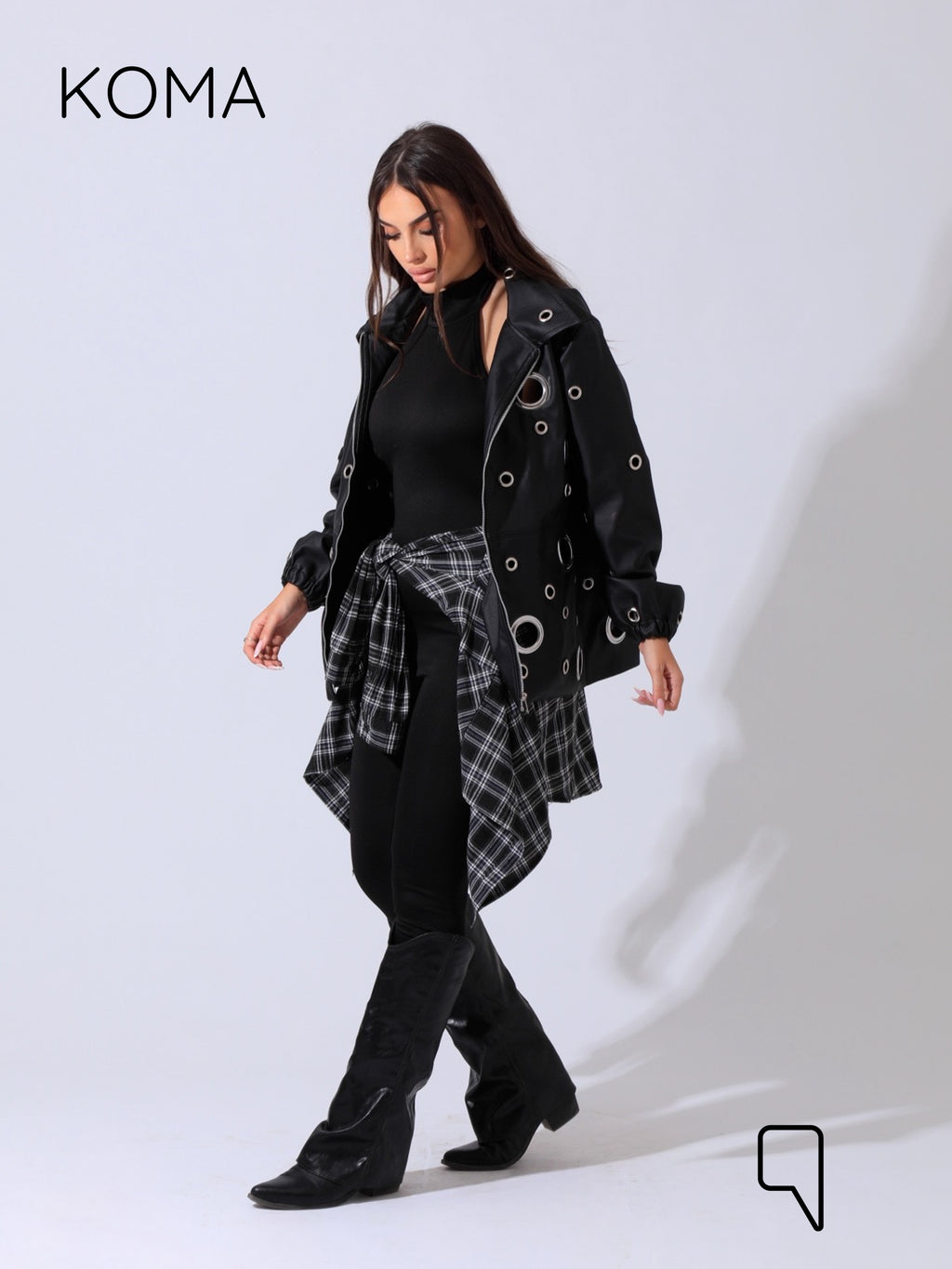 Cailyn Leather eyelet Jacket - Black