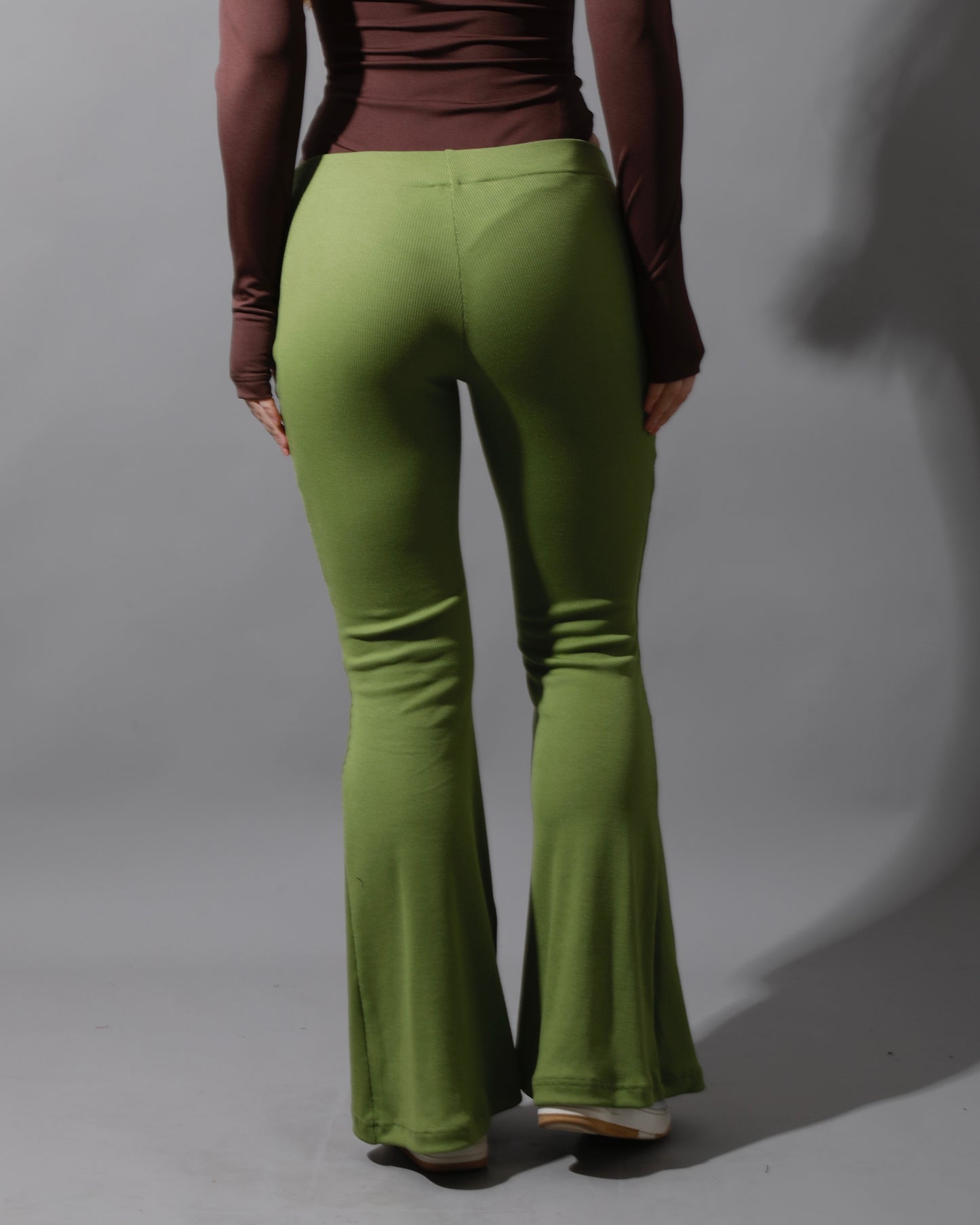 Slinky Flared Trousers - Kiwi Green