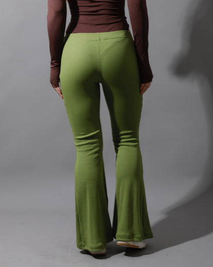 Slinky Flared Trousers - Kiwi Green