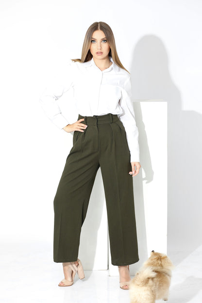 High Waist Trousers - Olive