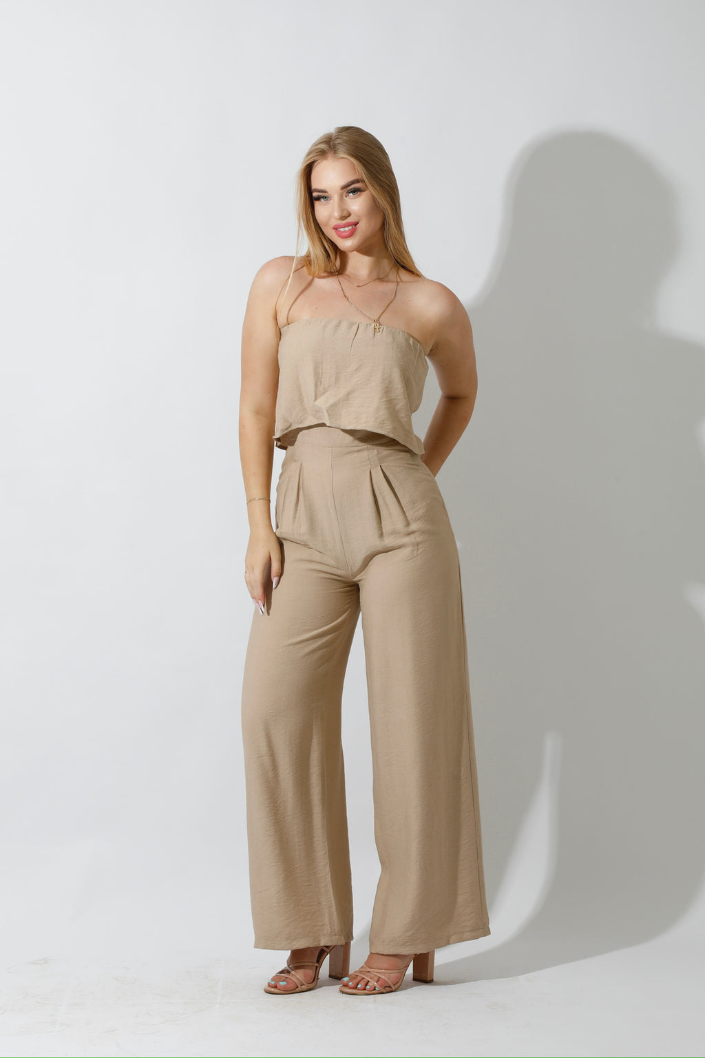 Wide Leg Jumpsuit - Beige