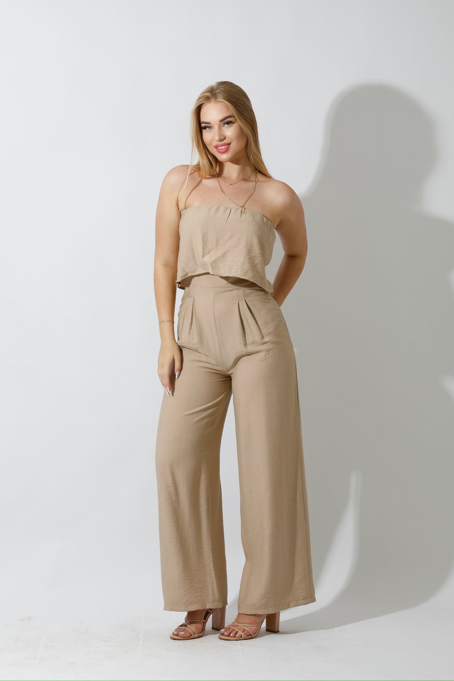 Wide Leg Jumpsuit - Beige