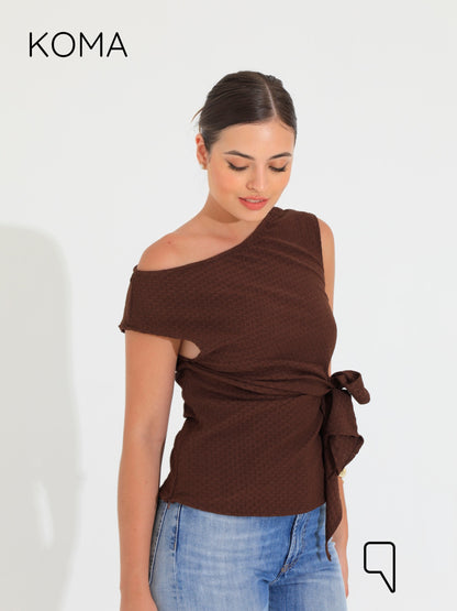 Paula Tied Up Cut Top  - Brown