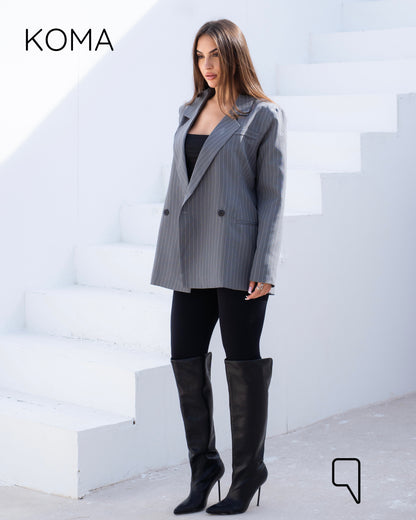 Striped Oversized Blazer - Gray