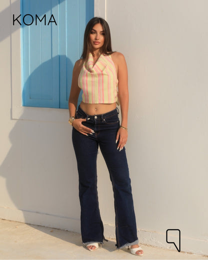 Ember Striped Tied Up Top - Yellow