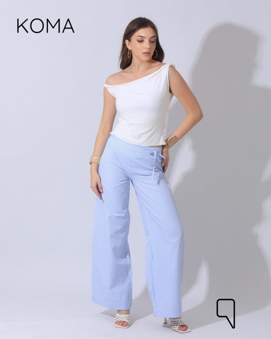 Sloane Striped Low Waist Pants - Baby Blue