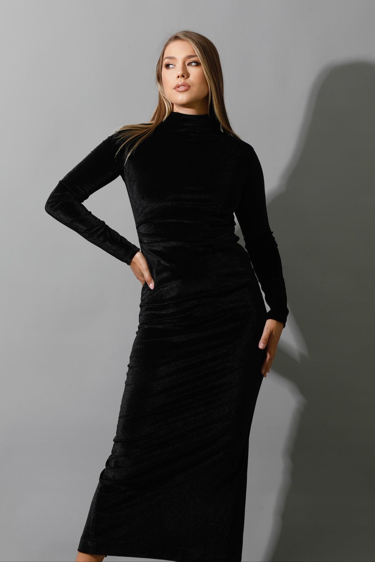 Back Slit Midi Dress - Black