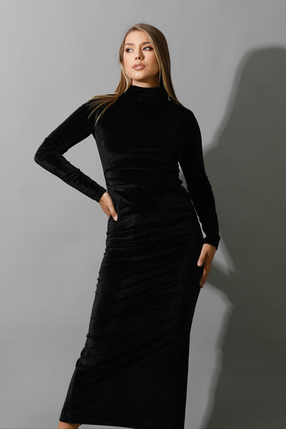 Back Slit Midi Dress - Black