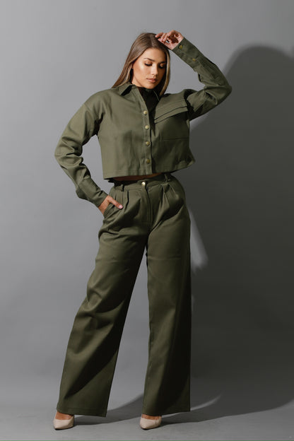 Co-ord Cropped Shirt - Olive