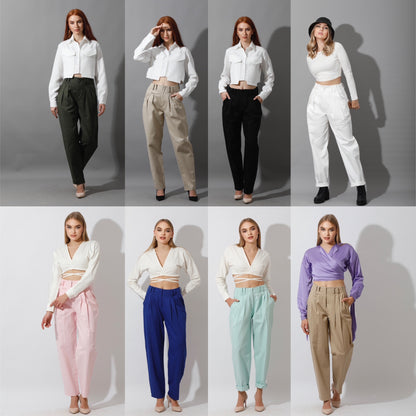 High Rise Paper-Bag Pants - OffWhite