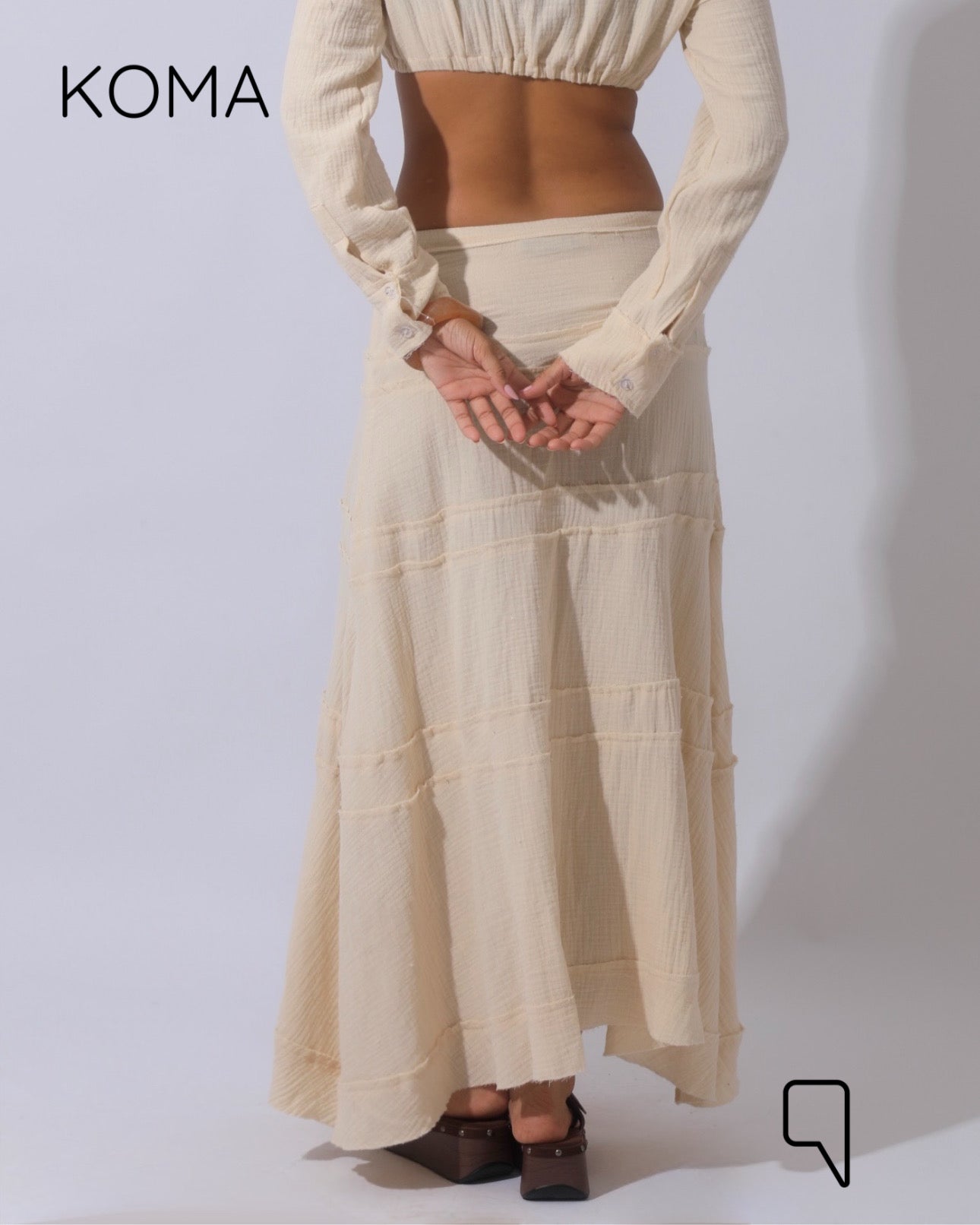 Greta Crincle Cropped Shirt & Skirt Set - Beige