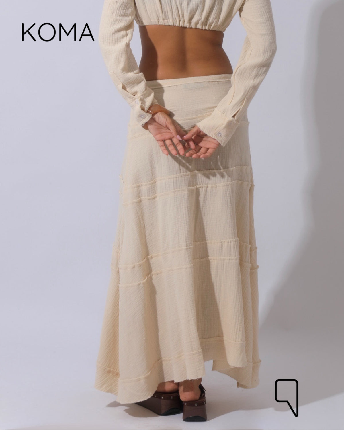 Greta Crincle Cropped Shirt & Skirt Set - Beige