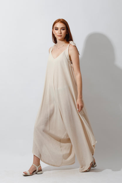 Tied Up Lose Jumpsuit - Beige