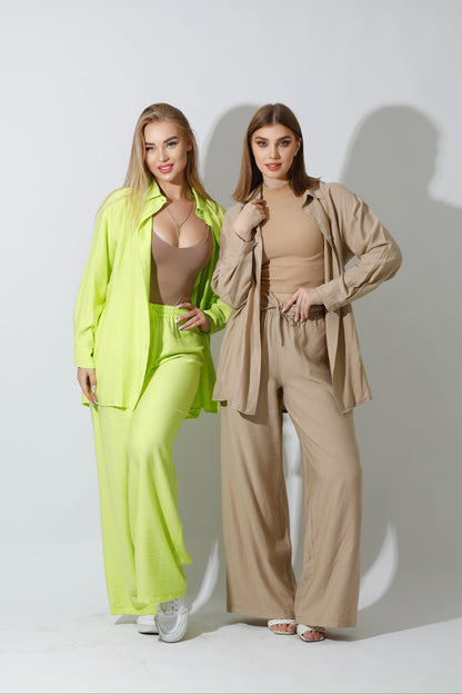 Co-Ord Long Sleeves Shirt - Beige