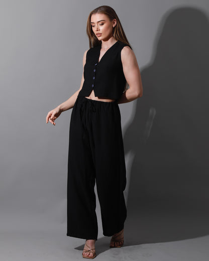 Cropped Vest Set - Black