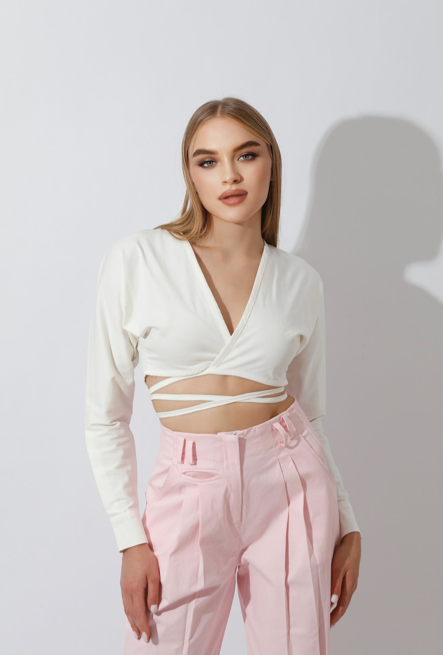 High Rise Paper-Bag Pants - Pink