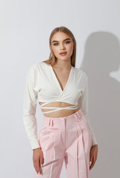 High Rise Paper-Bag Pants - Pink