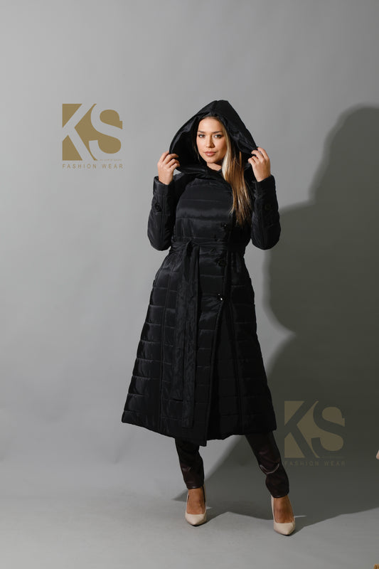 Waterproof Puffer Long Coat - Black
