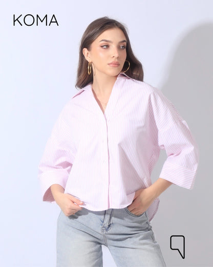 Sloane Striped Shirt With Wide Sleeves - Pink