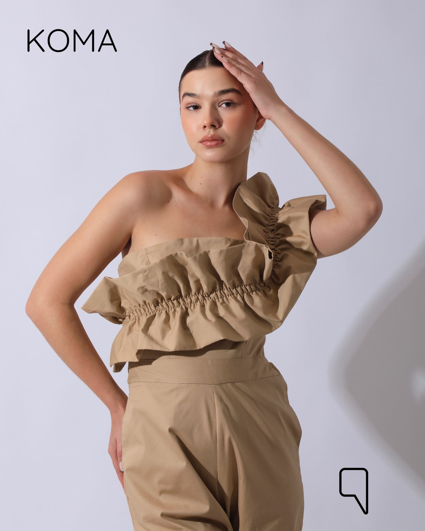 Marta Asymmetric Ruffle Jumpsuit - Beige