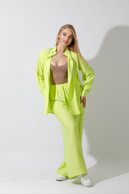 Co-Ord Long Sleeves Shirt - Lime Green