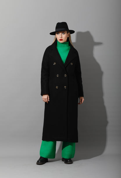 Darcy Long Double Breasted Coat - Black