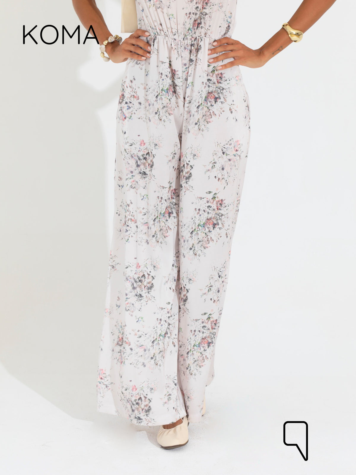 Dahlia Flared Floral Jumpsuit - Multicolored White