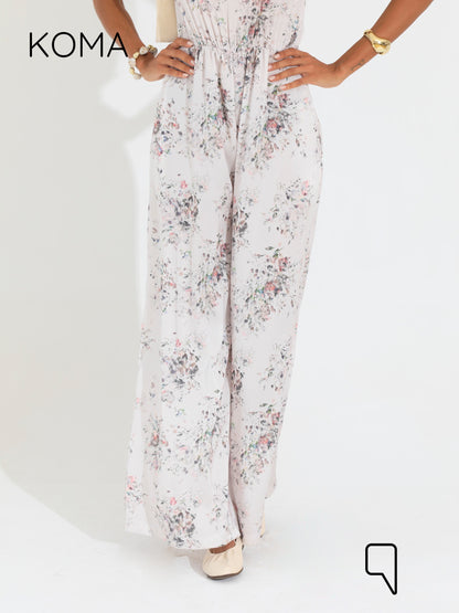 Dahlia Flared Floral Jumpsuit - Multicolored White