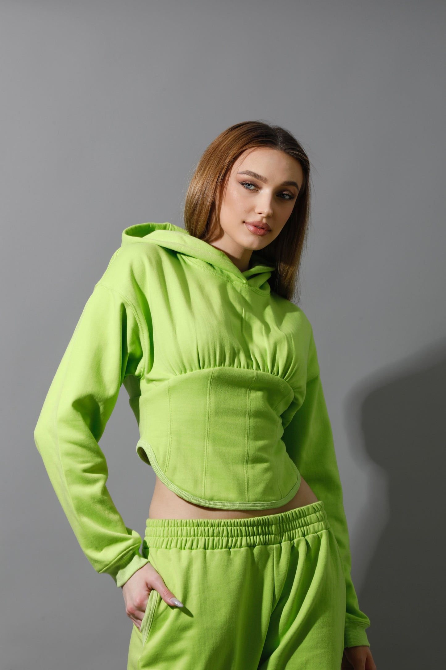 Corset Hoodie Set - Lime Green
