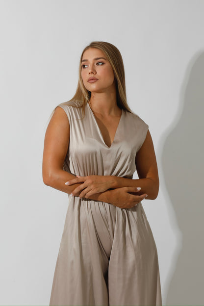 Flared Jumpsuit - Beige