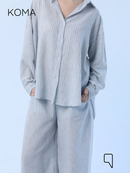 Matilda Long Sleeves Shirt & Wide Leg trousers - Striped Black