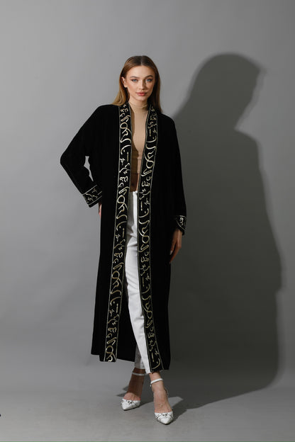 Arabic Letter Long Kaftan - Black & Gold