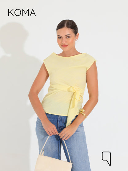 Paula Tied Up Cut Top  - Yellow