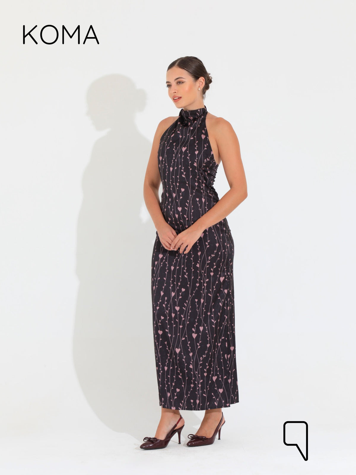 Dahlia Floral Backless Dress - Multicolored Black