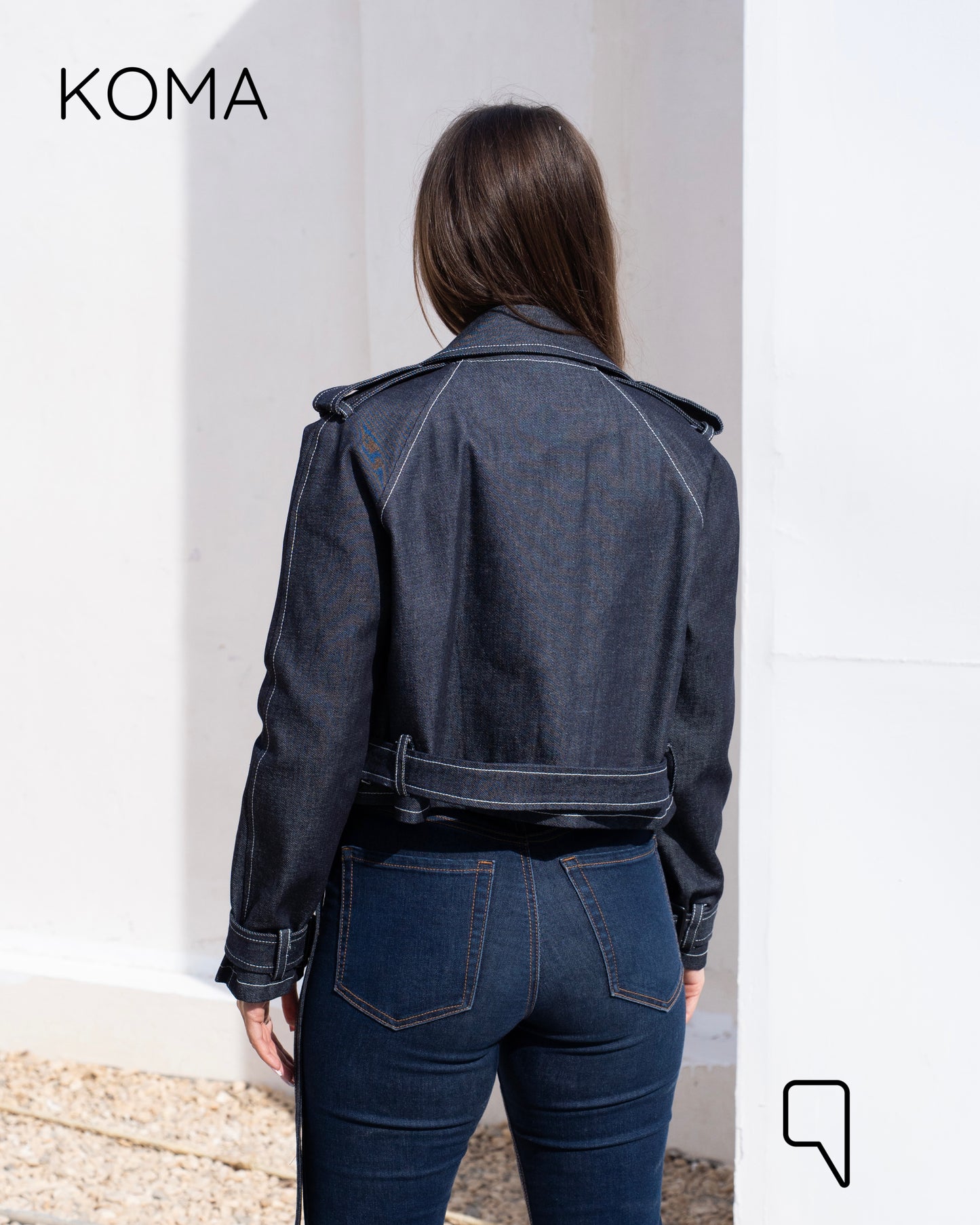 Jeans Double Breasted Lose Trench Jacket - Navy