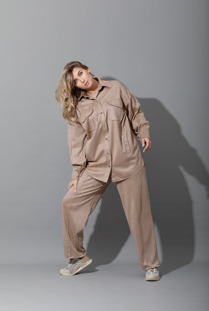 Suede pocket Shirt - Beige