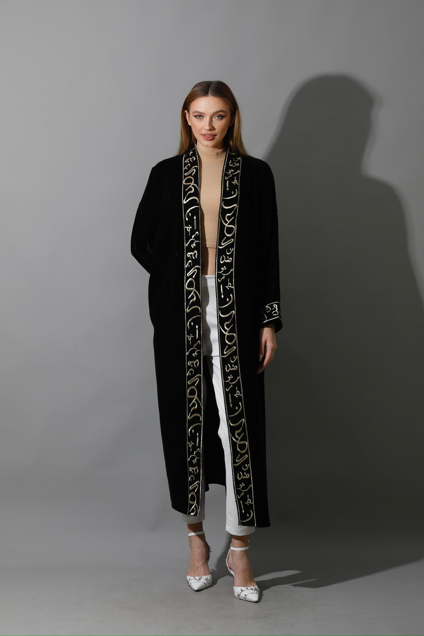 Arabic Letter Long Kaftan - Black & Gold