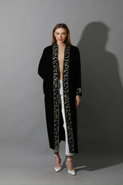 Arabic Letter Long Kaftan - Black & Gold